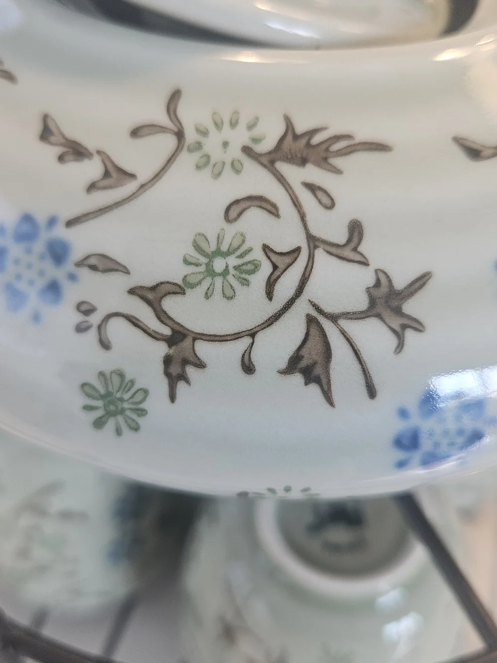 Pier 1 Import Tomoko Tea Set, Japanese Green Floral Ceramic Teapot with 4 Cups